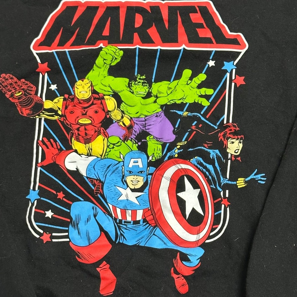Marvel Sweatshirt Womens Size L Black Avengers Graphic Crewneck Long Sleeve Logo